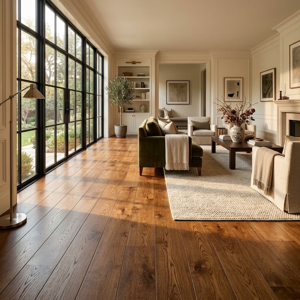 Piso de madeira restaurado em ambiente elegante