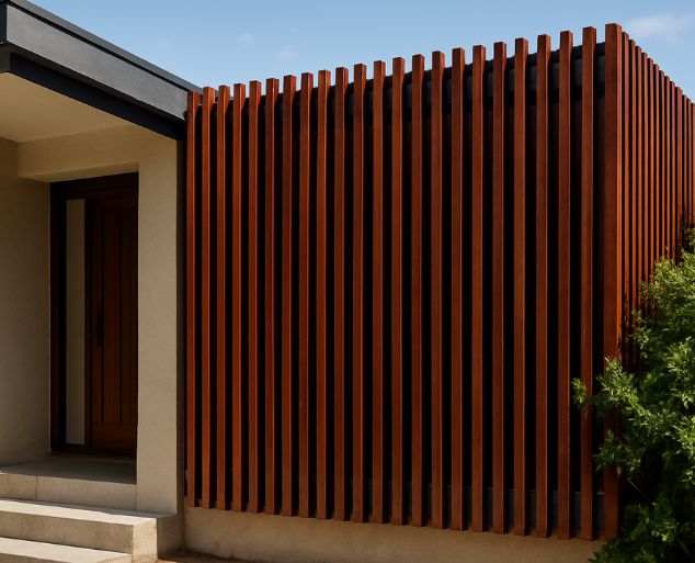 Brises verticais em madeira em fachada de alto padrão