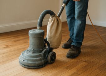 Reforma de piso de madeira sendo realizada por equipe especializada